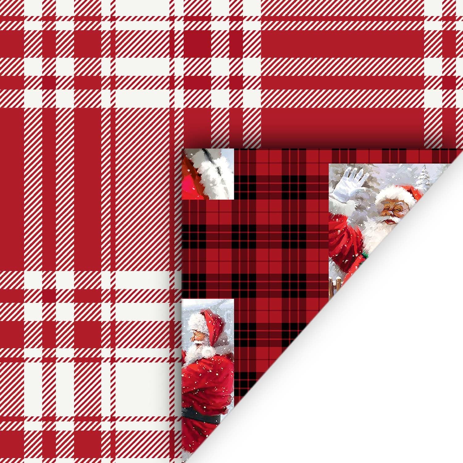 Hallmark Reversible Christmas Wrapping Paper Bundle, Plaid (Pack of 3, 120 sq. ft. ttl.): Kitchen & Dining