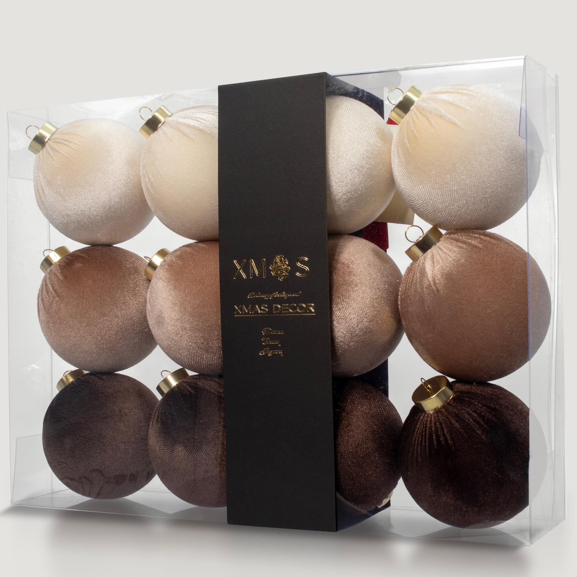 Photo 1 of 12PCS Velvet Christmas Ornaments Set – 4 Inch Large Flocked Shatterproof Baubles for Xmas Tree Decoration, Hanging Ornaments for Holiday & Home Décor (Brown, White, 4 Inch / 10 cm)