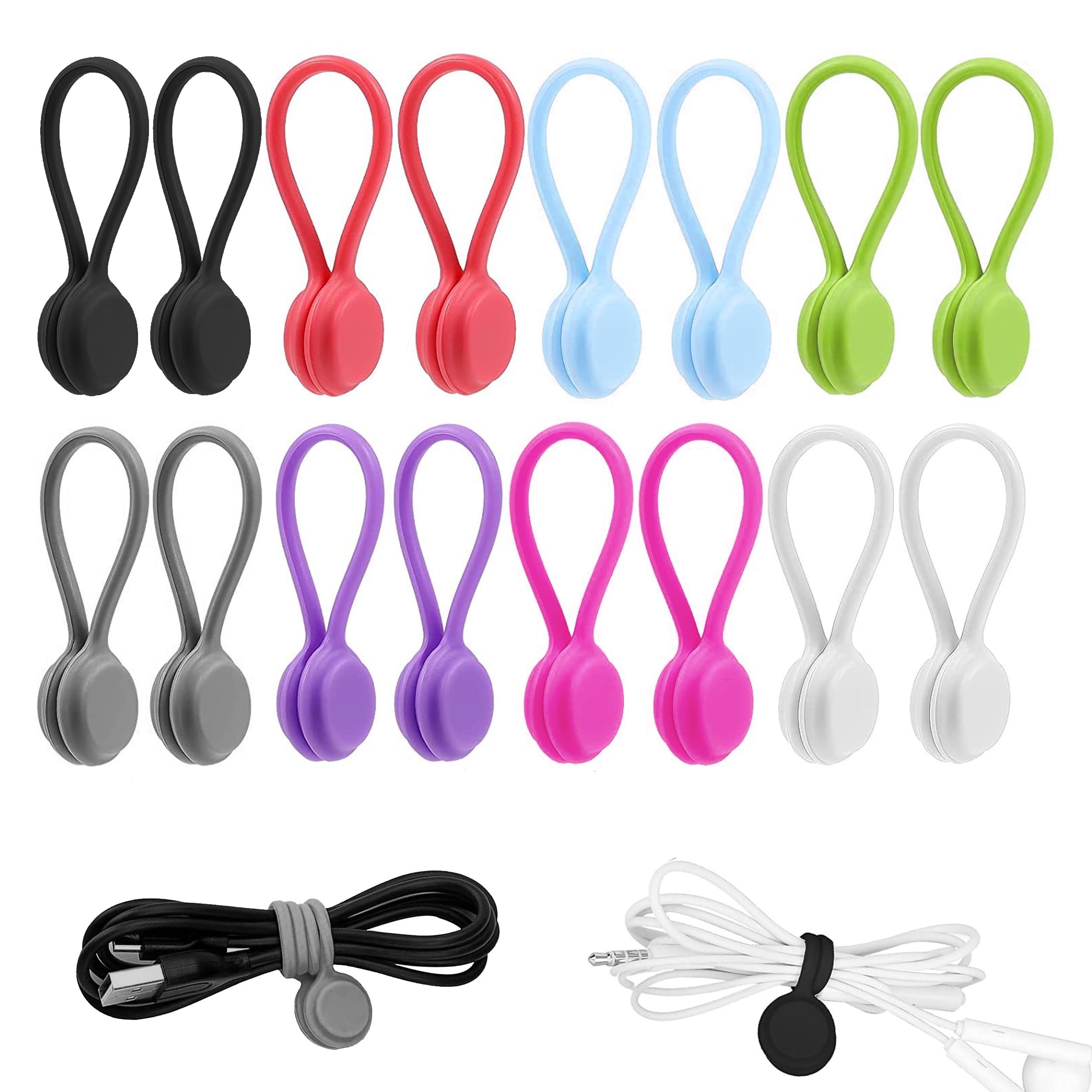 16Pcs Magnetic Cable Ties, Colorful Silicone Cable Ties, Reusable Magnetic Cable Organisers, Cord Organiser Cable Straps for Bundling Wires