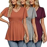 Ekouaer Maternity Shirts 3 Packs Flying Short Sleeve Maternity Tops V Neck T-Shirt Pregnancy Clothes S-XXL