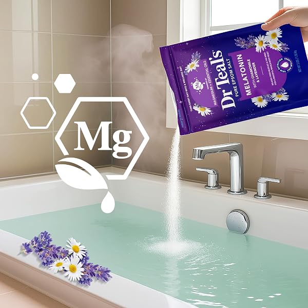 DR TEAL’S PURE EPSOM SALT, MELATONIN SLEEP SOAK WITH ESSENTIAL OIL BLEND, 3 LB (PACK OF 4)