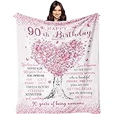 XALAZY 90th Birthday Gifts for Women Blanket 60"X50", 90 Year Old Birthday Gifts for Women, 90th birthday decorations for women, Best Gifts for 90 Year Old Woman, Happy 90th Birthday Gifts Ideas Throw