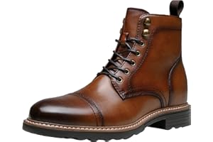 Jousen Leather Boots for Men Dress Retro Classic Design Mens Boots Cap Toe Boot Black Rubber Sole