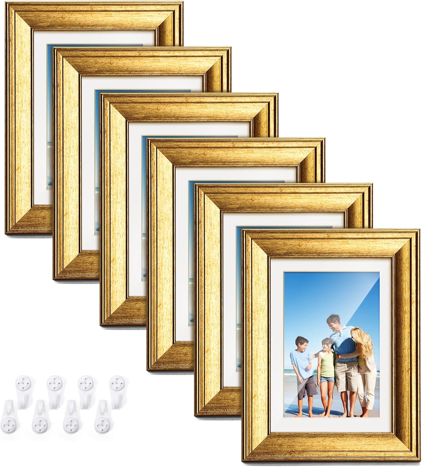 Photo Albums, Frames & Accessories - TWING 5x7 Gold Picture Frames Set of 6, Gold Frames Display Pictures 4x6 with Mat or 5x7 Without Mat, Tabletop Display and Wall Mounting Home Decorative Photo Frames, Set for Wall Gallery
