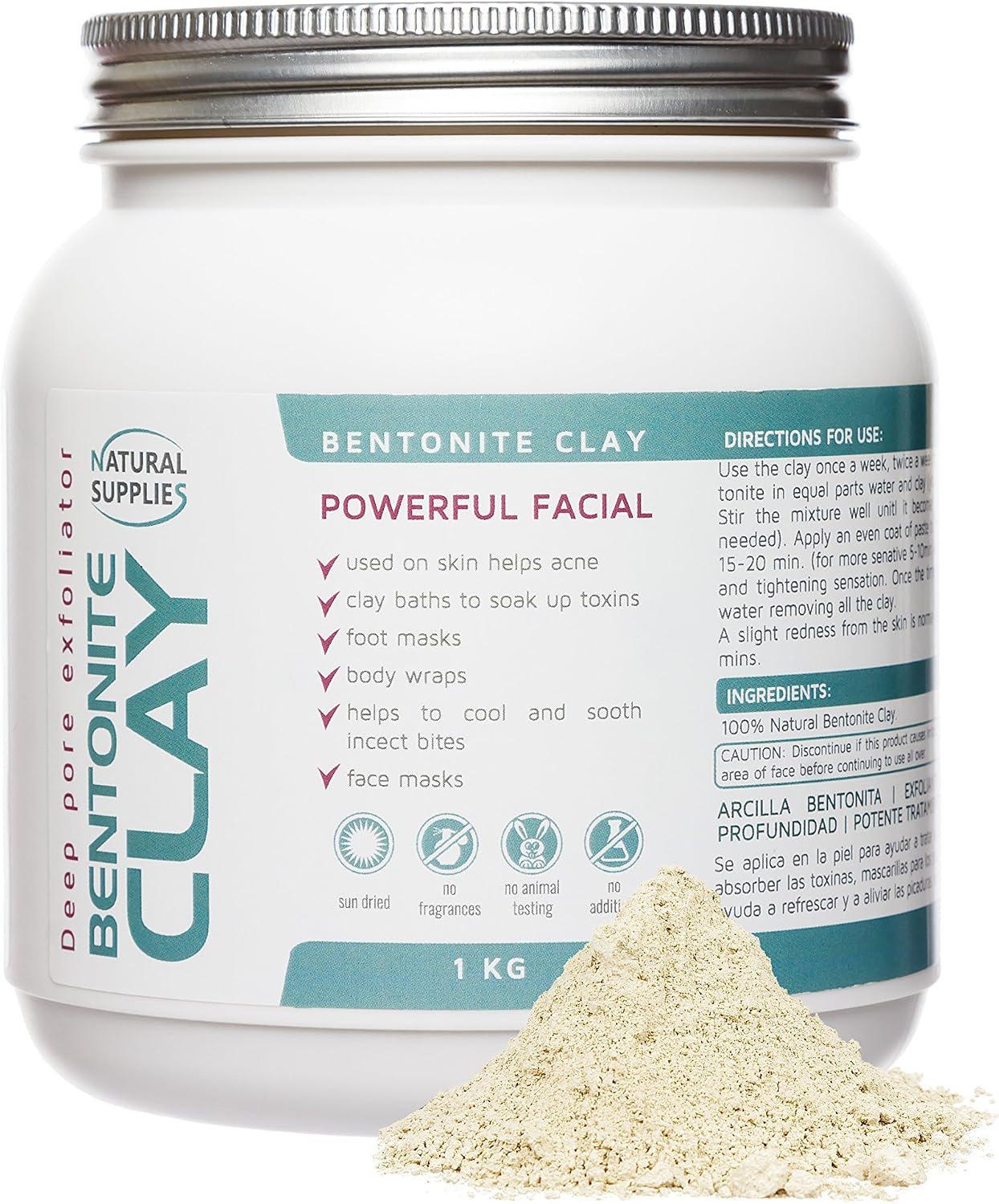 Bentonite Clay 1kg Aztec Indian Healing Clay Deep Pore Cleansing 100% Pure Bentonite Clay, 1 kg (Pack of 1)