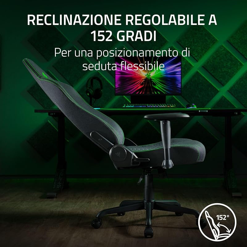 Iskur V2 X - Sedia da gioco essenziale con supporto lombare integrato (cuscini in schiuma sagomata ad alta densità, braccioli 2-D, tessuto con finitura morbida) Nero