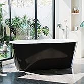 59 Inch Freestanding Bathtub, Acrylic, Deep Soaking Tub with Non-Slip Base, Modern Black Free Standing Tub for Bathrooms, CUPC Certified with Chrome Drain