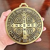 BONITTER EXTRA LARGE 5 INCH ST BENEDICT CROSS MEDAL VINTAGE BRASS TONE FINISH FOR WALL OR DESK DISPLAY/MEDALLA DE SAN BENITO (Golden)