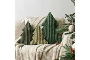 BUNNY CHORUS Christmas Decorations Plush Throw Pillows: Set of 3 Soft Green Velet Christmas Tree Shaped Pillow, Cute Rustic Stuffed Cushion Xmas Decor Indoor for Kids Home Sofa Bed Couch Office Couch Living Room