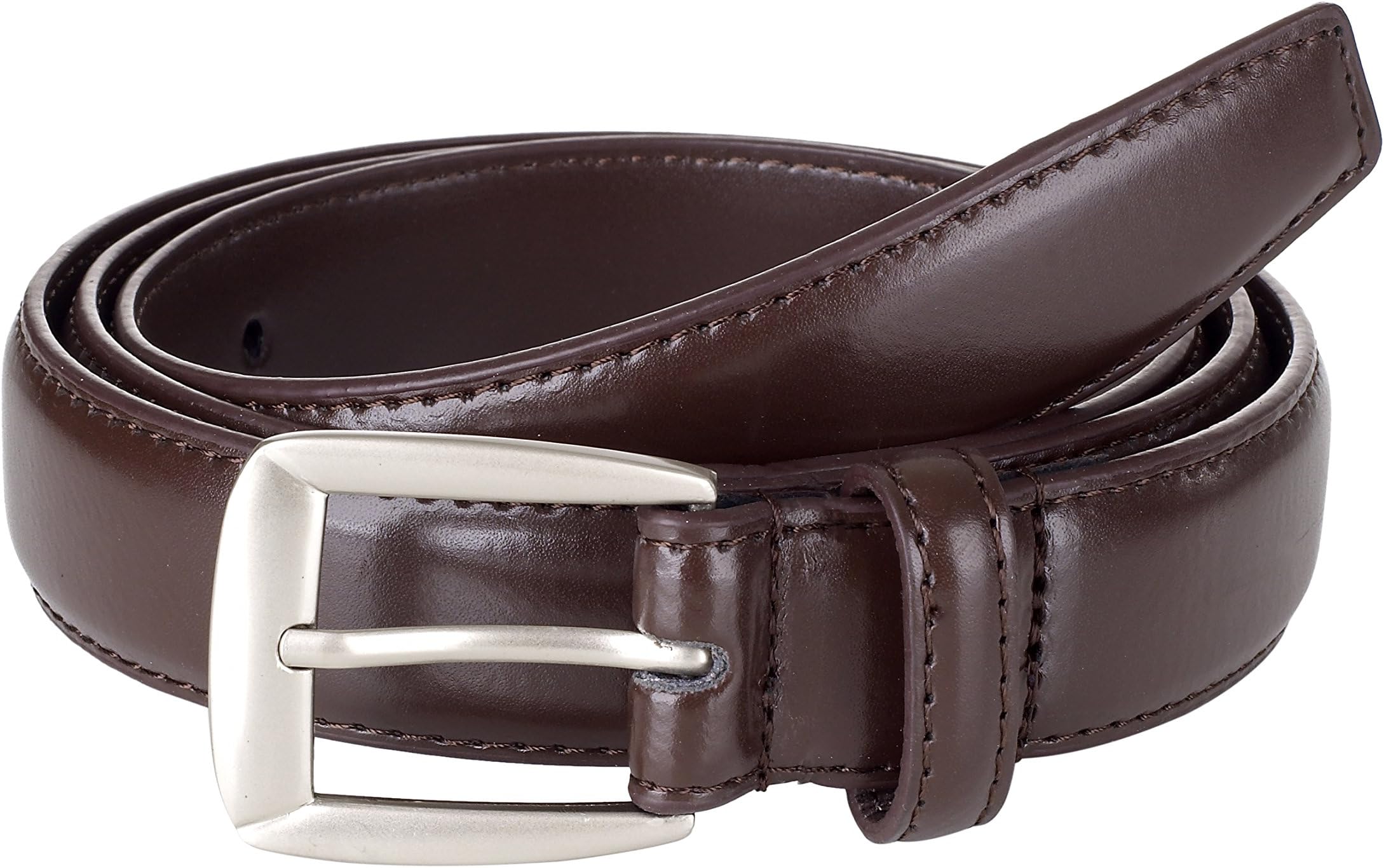 Sportoli Men’s Genuine Leather Classic Stitched Uniform Dress Belt - Black Brown