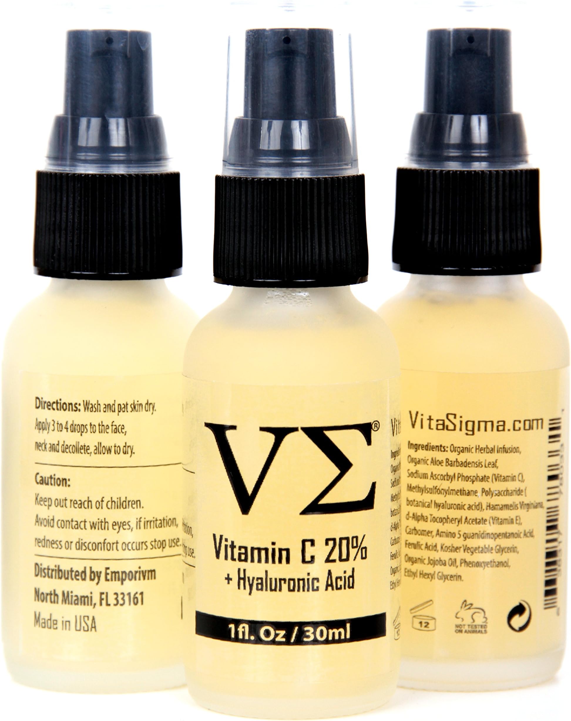 Vita Sigma Vitamin C Serum 20% Anti-wrinkle skin care with Natural Ingredients Plus Hyaluronic Acid and Vitamin E 1 Fl Oz
