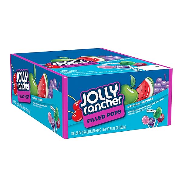JOLLY RANCHER FILLED POPS ASSORTED FRUIT FLAVORED CANDY BOX, HALLOWEEN CANDY, 56 OZ (100 PIECES)