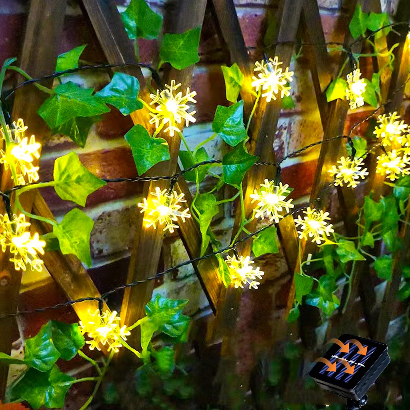 XVZ Solar Snowflake Lights - Outdoor LED Fairy Lights, 5m, Waterproof with 8 Modes for Garden, Tree, Christmas & Party Decor - Warm White