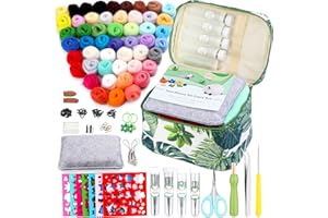 IMZAY Needle Felting Starter Kit with Exquisite Green Storage Bag, Wool Roving 50 Colors Set, Felting Tools Kit for Felted Animal Needle Felting Supplies