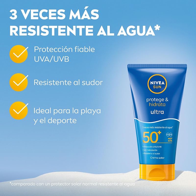 NIVEA Protege & Hidrata Crema Solar SPF 50+ (150 ml) - Protector Solar Ultra Resistente al Agua y Sudor - Crema Hidratante con Protección Solar 48h - Fórmula Vegana - Rápida Absorción