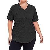 ForHailey Women's Plus Size Workout Tops V Neck T Shirts Loose Fit Yoga Clothing Summer Sport Tee XL - 5XL