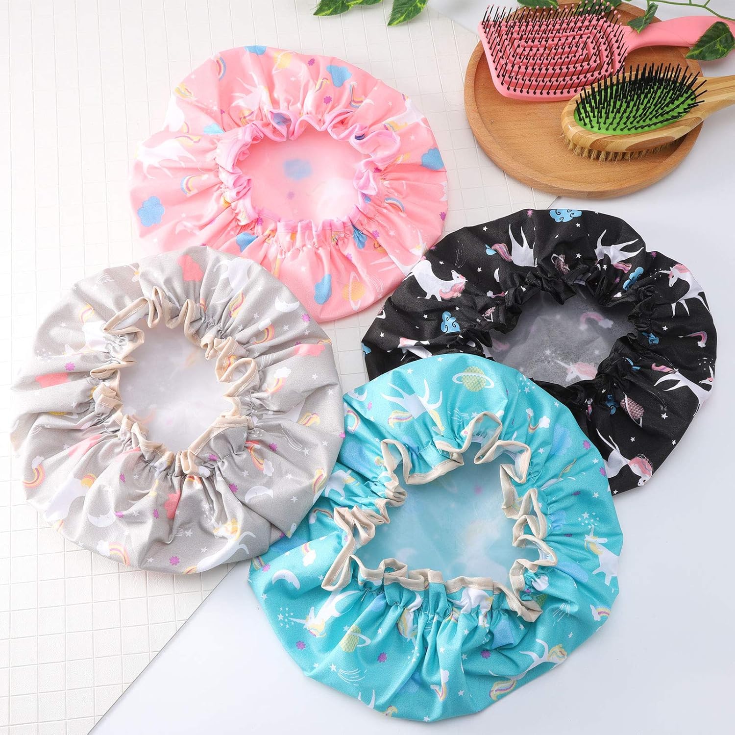 Phoetya 4 Pack Unicorn Shower Caps - Image 4