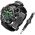 Mens Tactical Military Digital Watch, 23-in-1 Survival Multi-Functional Army Outdoors Waterproof Camouflage Sports Watches Dual Display Analog LED Electronic Wristwatches with Compass Paracord Band