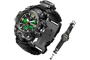 KAVIE Mens Tactical Military Digital Watch, 23-in-1 Survival Multi-Functional Army Outdoors Waterproof Camouflage Sports Watches Dual Display Analog LED Electronic Wristwatches with Compass Paracord Band