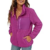 VVK Women's Fashion Faux Shearling Shaggy Full Zip Coats Warm Winter Patchwork Jackets with Pocket