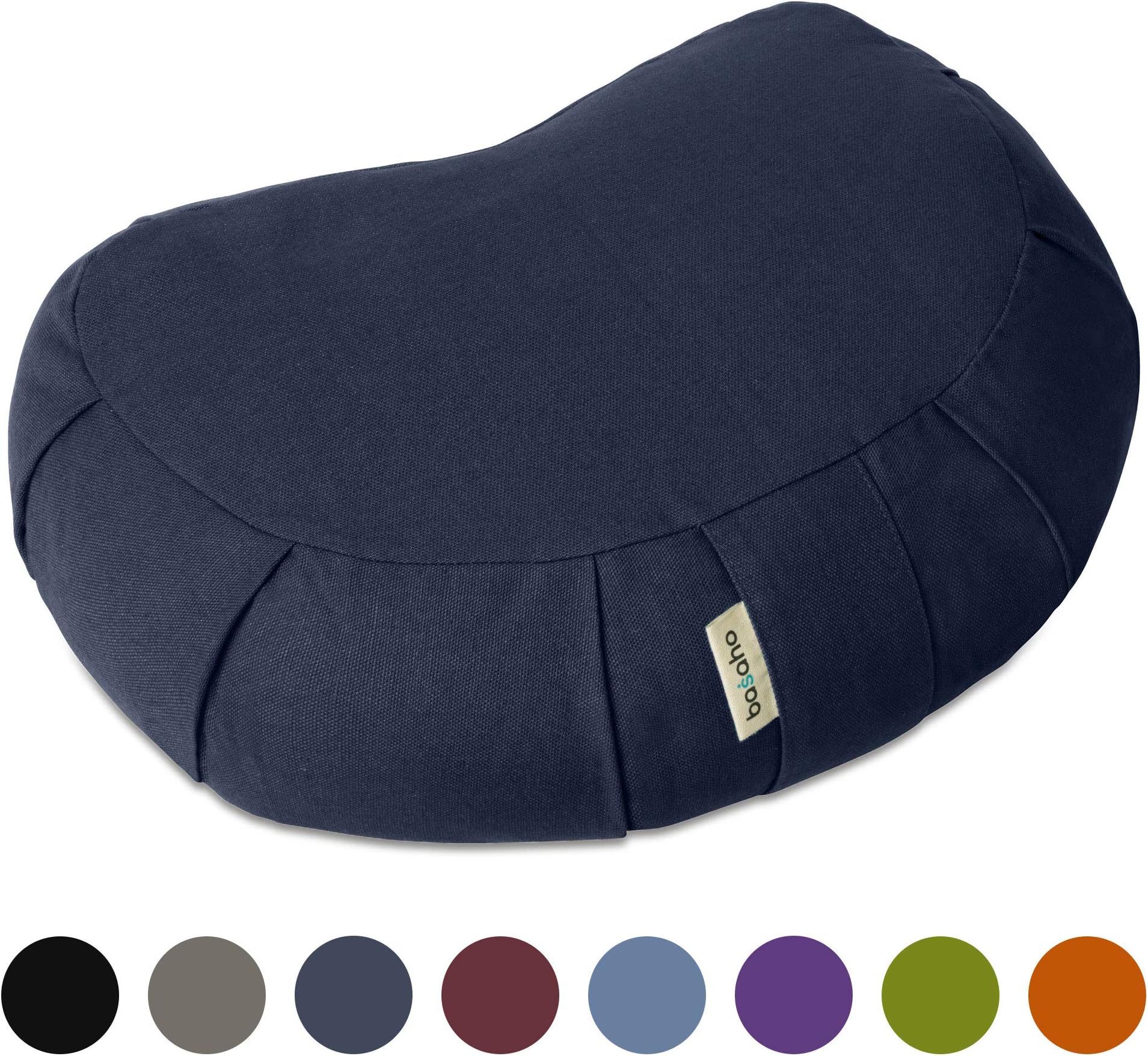 Basaho CRESCENT Zafu Meditation Cushion | GOTS Organic Cotton | Buckwheat Hulls | Removable Washable Cover