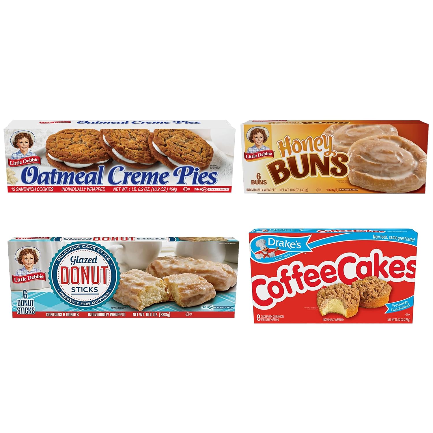 Breakfast Variety Pack: One Box each of Little Debbie Oatmeal Creme Pies, Honey Buns, Donut Sticks and Drake's Coffee Cakes! by Philly Favorites