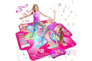 Hollyhi Light Up Dance Mat, LED Electronic Dance Pad Princess Toys for Ages 3 4 5 6 7 8 9 10 11 12 Year Old Girls Boys, Dancing Mat Musical Mat with Wireless, Kids Christmas Birthday Gifts (Pink)