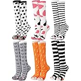 Cutecrop 6 Pairs Women's Fuzzy Knee High Socks Fluffy Winter Thermal Cute Animal Long Socks Winter Warm Stocking Holiday Gifts