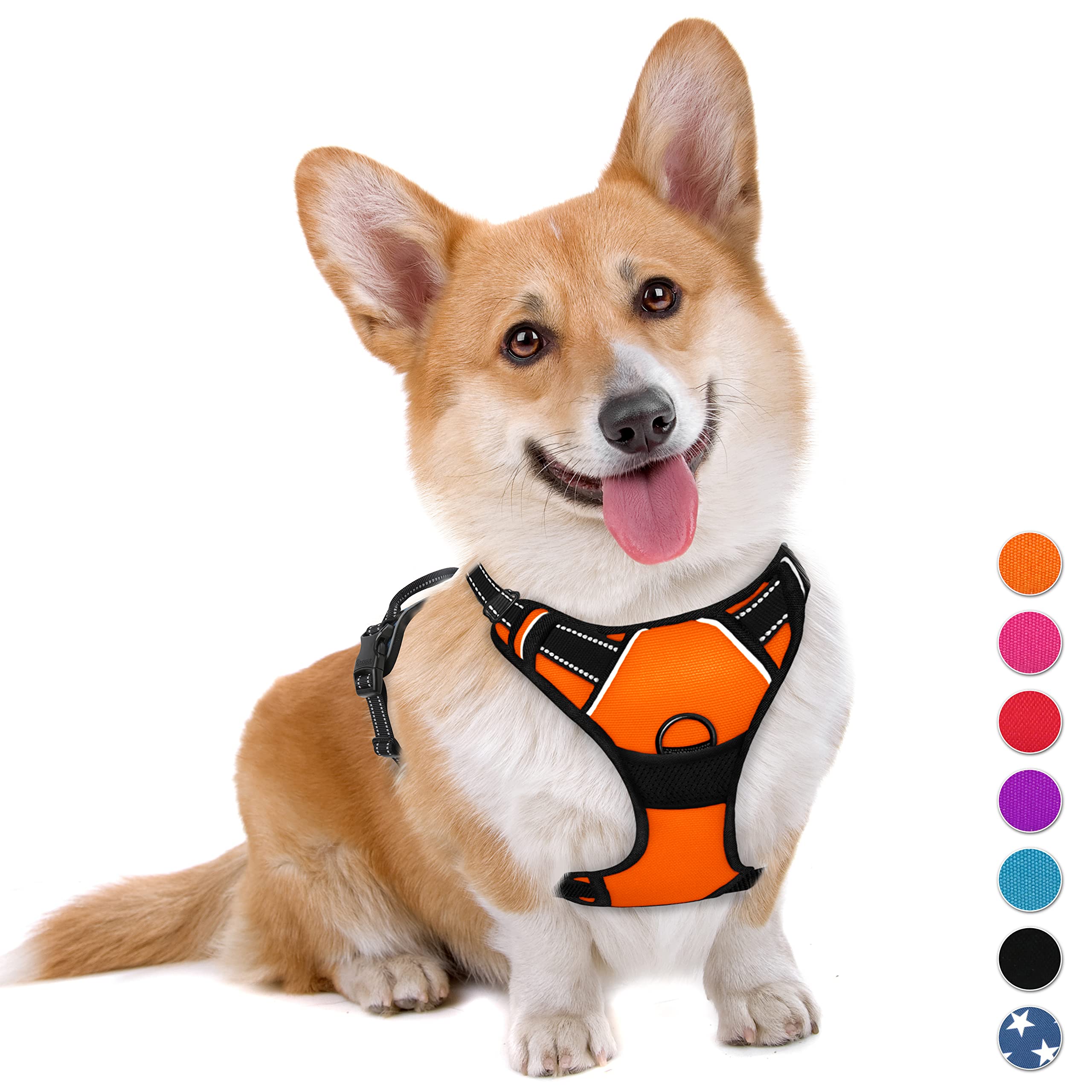 BARKBAY No Pull Dog Harness Large Step in Reflective Dog Harness with Front Clip and Easy Control Handle for Walking Training Running(Orange,M)
