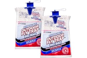 BUGBANE Fly Traps Outdoor Fly Trap for Patio. 2 Large Non-Toxic Pre-Baited Flies Bags Outdoor Disposable. Big Hanging Bug Catchers for All Filth Flies Killer for Outside Bug Control in Yard Horse Ranch