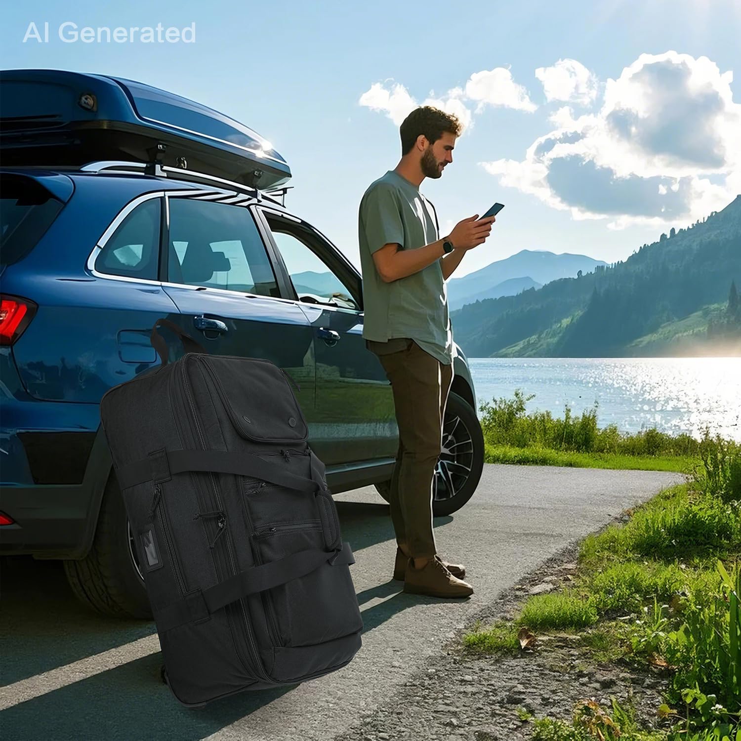 TAIHOYIN Faltbare Reisetasche mit Rollen Groß 85-100L Erweiterbare Handgepäck Tasche Duffel Bag Rolltasche Reise mit Rädern und Mehreren Taschen Packbar für Camping Urlaub 30''/76cm, Schwarz 8