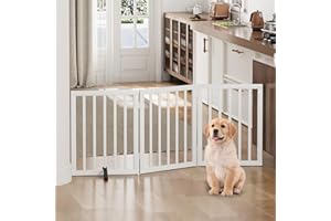 Dog Gate, Bamboo Freestanding Dog Gates for Doorways, Foldable Dog Gate Indoor, Pet Gates for Doorways Bedroom, Puppy Gate wi