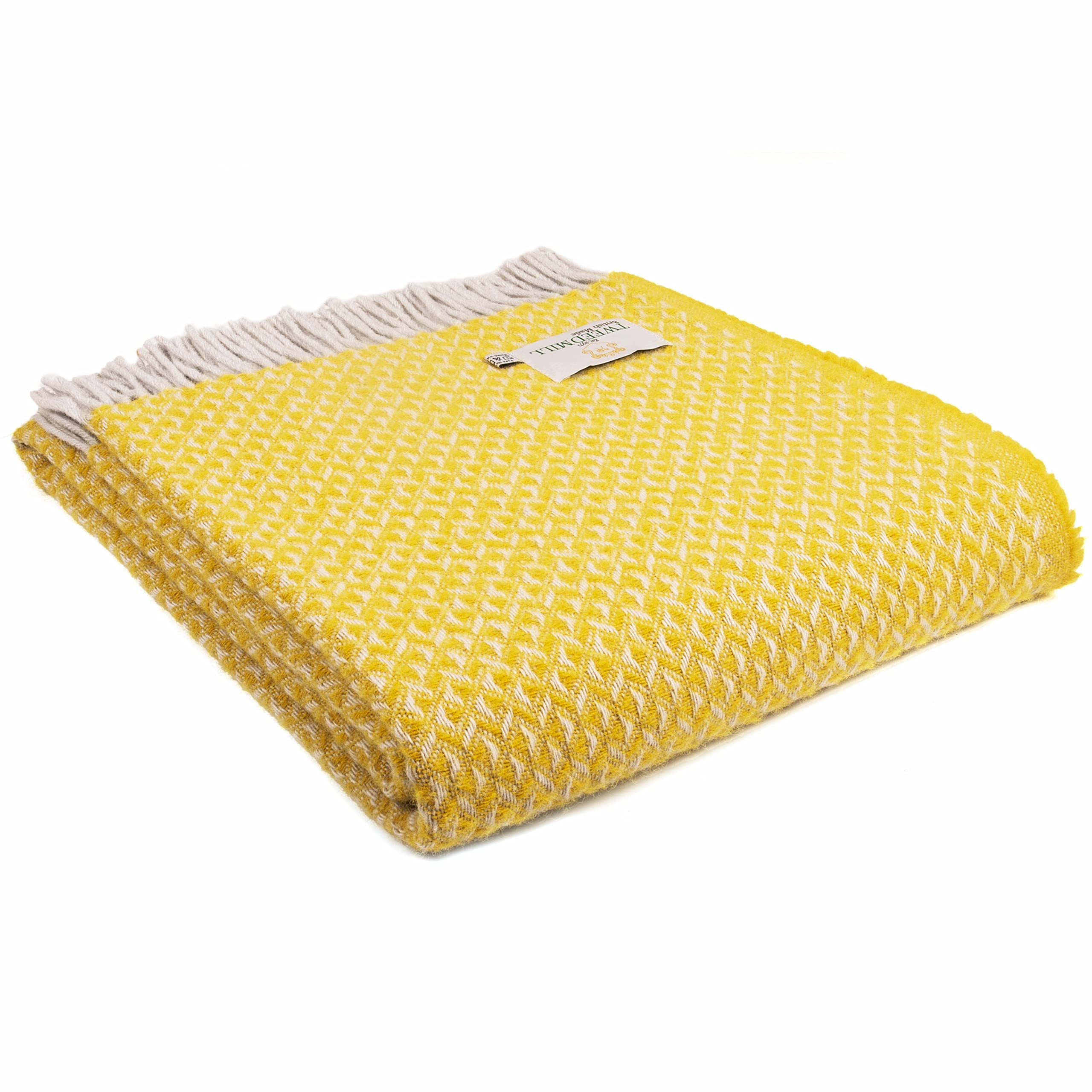Tweemill Lifestyle Diamond Throw - Yellow - 150cm x 183cm 100% New Pure Wool Made in Wales
