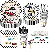 193 Pcs Racing Car Tableware Set,Race Car Theme Birthday Party Supplies, Includes Paper Plates,Napkins,Tablecloths,Cups,Straws and Cutlery,Disposable Party Decorations for Boys and Girls,Serves 24