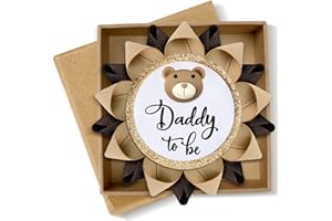 Wavwavw Dad to Be Pin Bear Baby Shower Decorations Gender Reveal Cartoon Bear Badge Button Pin with Gift Box for Gender Reveal Baby Shower Corsage Keepsake New Daddy to be Gifts
