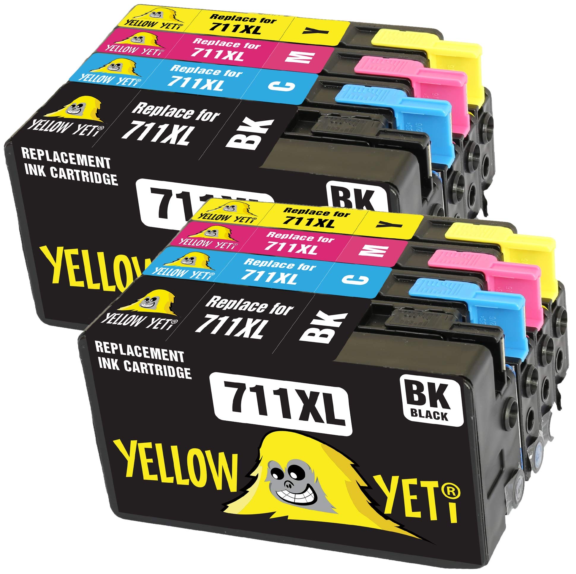 YELLOW YETI Replacement for 711 711XL Ink Cartridges compatible with DesignJet T120 T520 (2 Black + 2 Cyan + 2 Magenta + 2 Yellow)