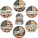 Coasters Set of 6, Coasters for Drinks Absorbent Stone with Holder, American Flag USA Flag Ceramic Drink Coaster for Tabletop Protection, Coffee Table Decor Ideal for Home Decor House Warming Gifts