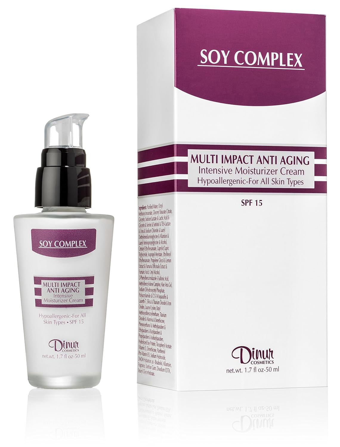 Dinur Cosmetics SOY COMPLEX Multi Impact Anti Aging Moisturizer Cream SPF 15 1.7 oz. 50 ml.