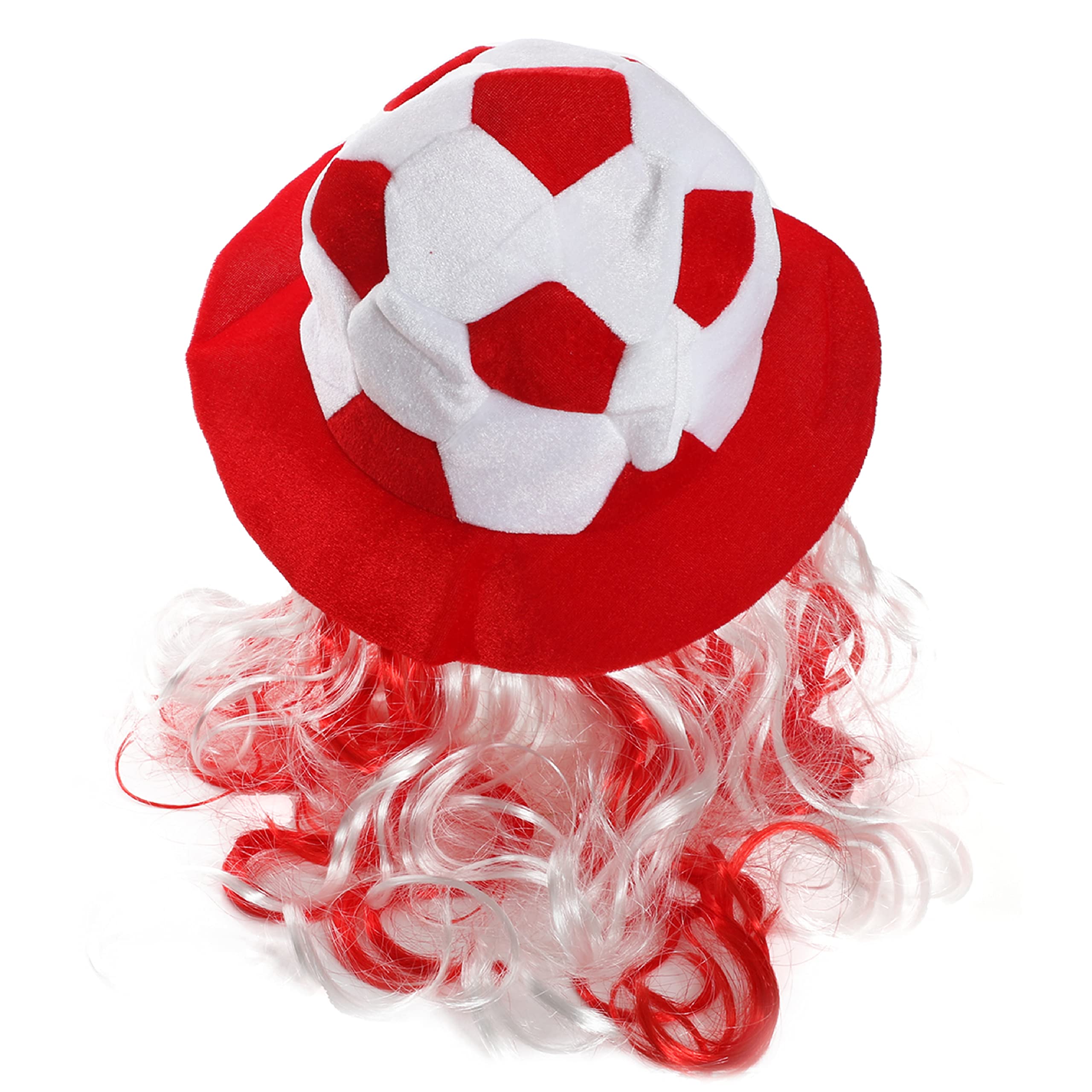 I LOVE FANCY DRESS Adults Football Hat - Pack of 1 - Red & White Football Hat with Attached Red & White Hair - Adults Sports Supporters Euros 2024 Accessory โ image 1