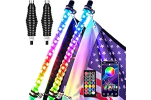Omotor 2pcs 3ft LED Spiral RGB Led Whip Light with Spring Base Chasing Light with Bluetooth and Remote Control Lighted Antenna Whips for Can-Am ATV UTV RZR Polaris Dune Buggy Offroad Truck