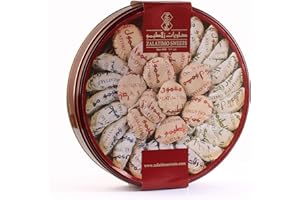 Zalatimo Sweets Since 1860, 100% All Natural Assorted Mamoul Shortbread Cookies, Round Gift Tin, Slightly Sweet Cookies, Pistachio, Walnuts, Dates, No Preservatives, No Additives, 2.2Lbs