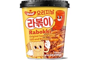 DELIEF Rabokki Sweet and Spicy Original Flavor 165g/5.82oz -Pack of 1, Korean Street Food, Ramen Noodle and Tteokbokki Rice Cake Combined in 1 - Quick and Easy Meal