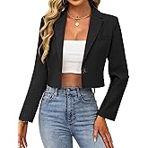 ELLEVEN Women’s Cropped Blazer Business Casual Open Front Long Sleeve One Button Jacket