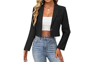 ELLEVEN Women’s Cropped Blazer Business Casual Open Front Long Sleeve One Button Jacket