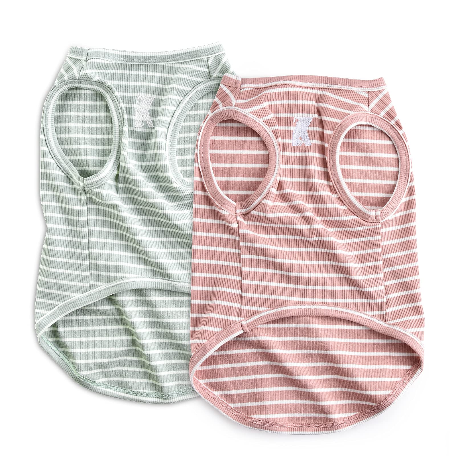 Photo 1 of Koneseve Dog Shirt Vest Lightweight Stretchy Dog T-Shirts Soft Cool Shirts Sleeveless Stripe Vests Breathable Clothes for Puppy Kitty Cats Small Medium Large Dogs 2 Pack Pink + Green [ 3XL ]