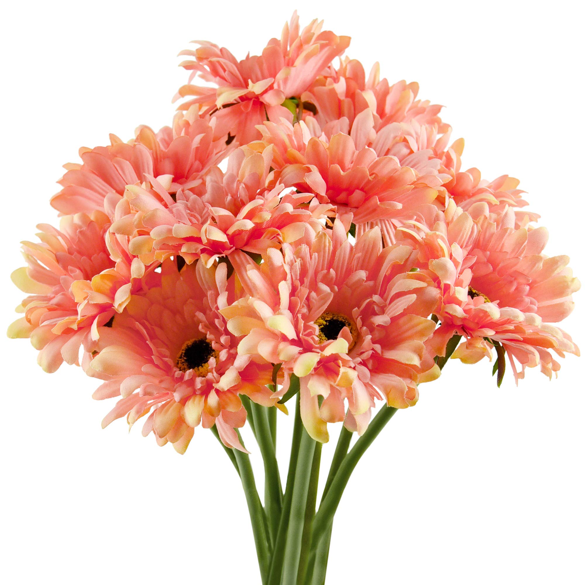 FiveSeasonStuff 10 Stems of Artificial Silk Orange Gerbera Flowers & Bouquet, for Home Shop Office Restaurant Wedding Party Décor/DIY Flower Arrangement Decoration, 32cm (12.6 inches)