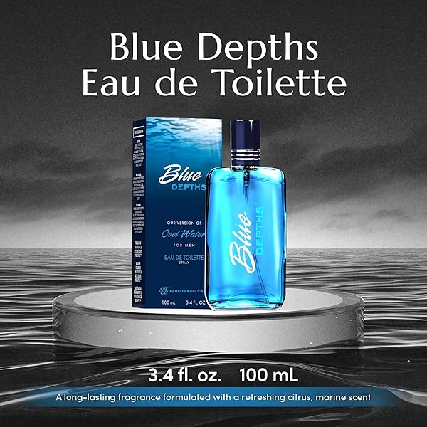 PB PARFUMSBELCAM BLUE DEPTHS EAU DE TOILETTE FRAGRANCE SPRAY – 3.4 FL OZ. FRESH AQUATIC COLOGNE FOR MEN WITH CRISP CITRUS, WARM MUSK & AMBER SCENT, CRAFTED WITH PREMIUM OILS FOR DAY & NIGHT USE