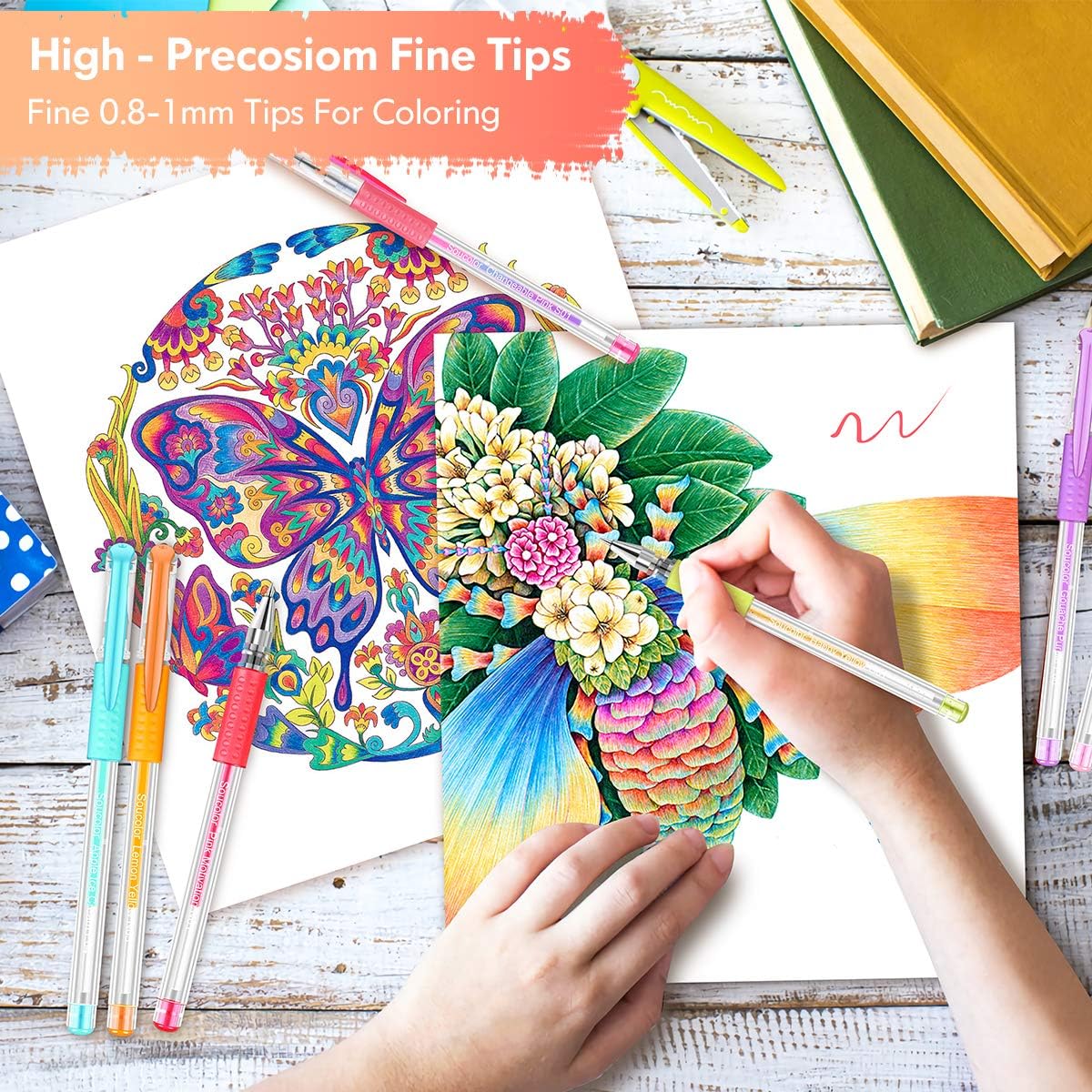Gel Pens for Adult Coloring Books, 122 Pack Artist Colored Gel Marker Pens Set with 40% More Ink for Kids Art Supplies Drawing Note Taking Crafts Scrapbooks Bullet Journaling Doodling : Office Products