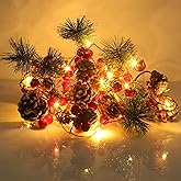 HooYL Pine Garlands Battery Operated Garland Lights 6.5FT 20LEDs Christmas Garland with Lights Red Berry and Pine Cone Xmas Tree Garland Indoor Decoration Warm Lights for Holiday Party Home Decor