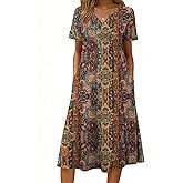 Zeagoo Summer Dresses for Women 2026 Casual Short Sleeve Aline Midi Dress with Pocket Flowy Pleated Tshirt Beach Sundress
